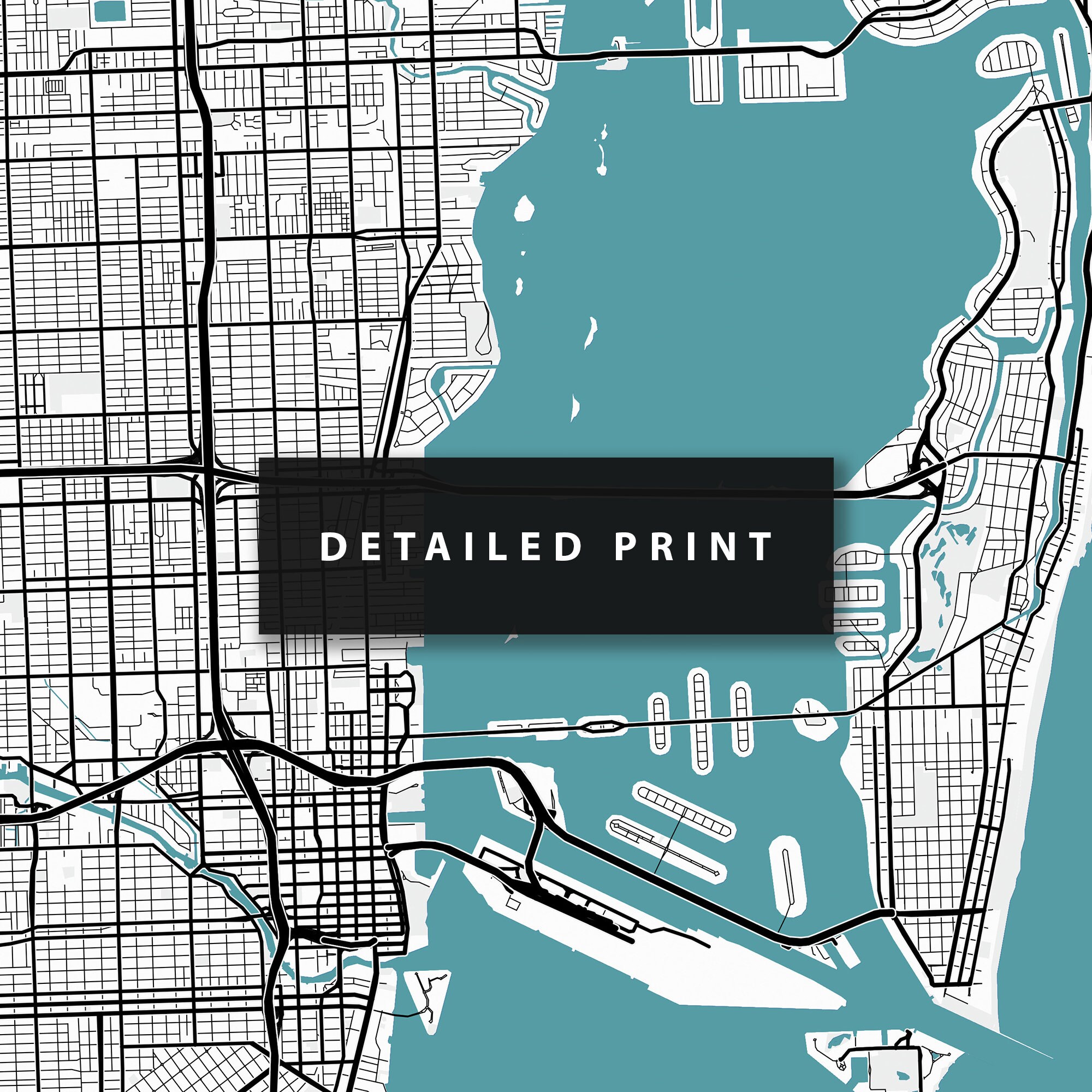Miami Map Print Wall Art, Miami Print Street, Digital Map Download ...