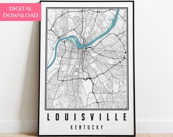 Louisville Map Digital Download, Kentucky Prints Gift, Louisville Map Print