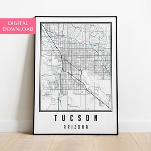 Tucson Map Digital Download, Arizona Gifts, Tucson City Map Print