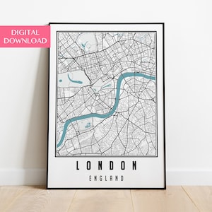 London City Map Digital Download, London Print, UK Map Print, London Map Poster, Wall Art Decor