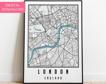 London City Map Digital Download, London Print, UK Map Print, London Map Poster, Wall Art Decor