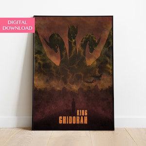 Godzilla - King Ghidorah Poster, Godzilla Print Gift, Godzilla Wall Art, Digital Download