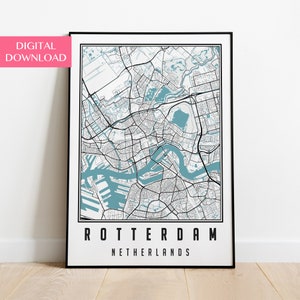 Rotterdam Map Digital Download, Rotterdam City Wall Art Poster
