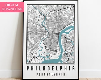 Philadelphia Map Printable, Philadelphia Art, Street Map Art, City Map Wall Art, Philadelphia Map Download