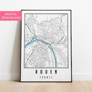 Rouen Kaart Digitale Download, Rouen Gift, Rouen France Wall Art Poster