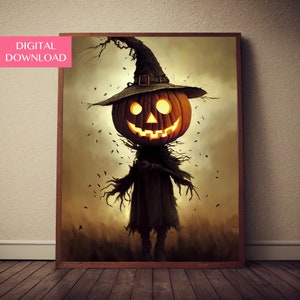 Halloween Pumpkin Scarecrow, Digital Download, Spooky Art