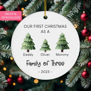 Family of Three Christmas Ornament, DIGITAL DOWNLOAD, Personalized Family Keepsake