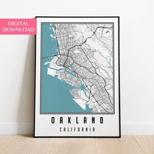 オークランド地図デジタルダウンロード、オークランド市地図ポスター、カリフォルニアギフト