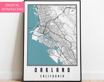 Oakland Karte Digitaler Download, Oakland Stadt karte Poster, Kalifornien Geschenke