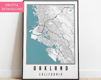 Oakland Map Digital Download, Oakland City Map Poster, California Gifts