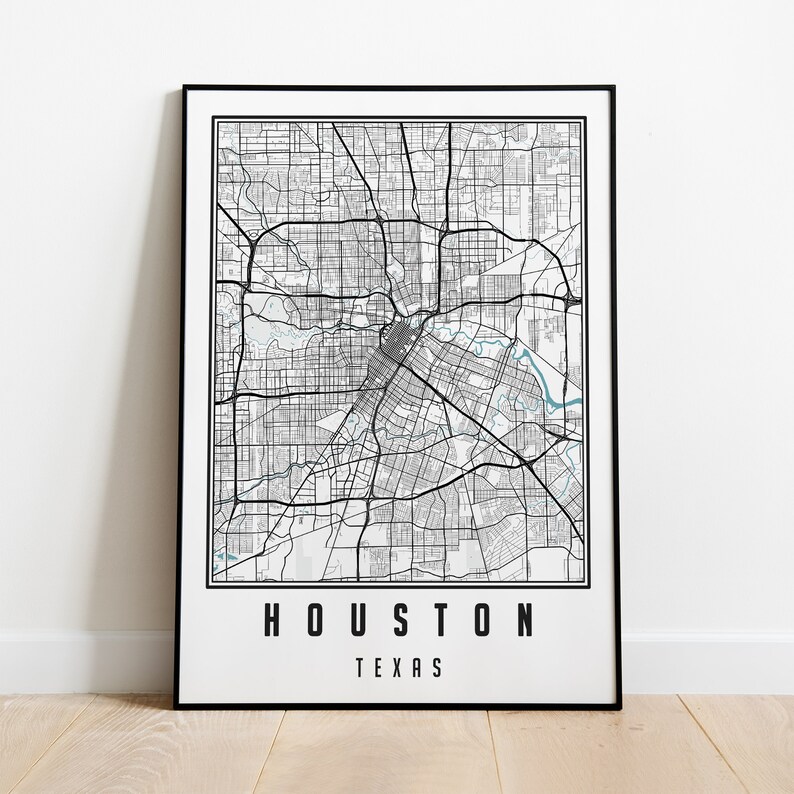 Houston Map Print Texas Wall Art Houston Poster Digital | Etsy