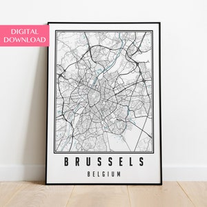 Bruxelles Carte Télécharger, Belgique Carte Art Poster, Bruxelles Wall Art Poster