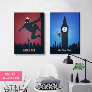Spiderman Wall Art Printable Set of 2, Digital Download, Spiderman Gifts, Spiderman Prints