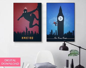 Spiderman Wall Art Imprimible Conjunto de 2, Descarga Digital, Regalos de Spiderman, Impresiones de Spiderman