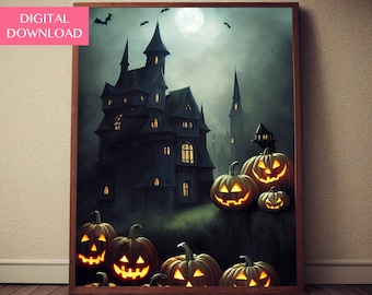 Haunted House, Halloween, Digital Download, Spooky Wall Art