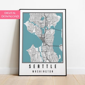 Seattle Map Print, Seattle Wall Art, Seattle Gift, Seattle Art, Digital Download, Printable Wall Art