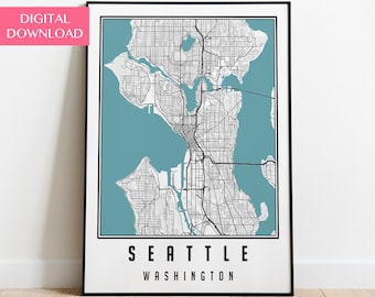 Seattle Map Art Print, Modern Cityscape (Digital Download)