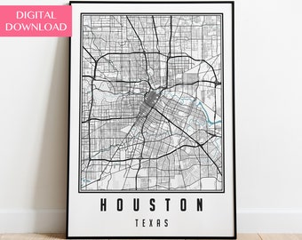 Houston Map Print, Texas Wall Art, Houston Poster, Digital Download