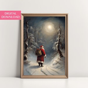 Santa Claus Wall Art, Digital Download, Christmas Print, Snowy Forest, Santa Printing