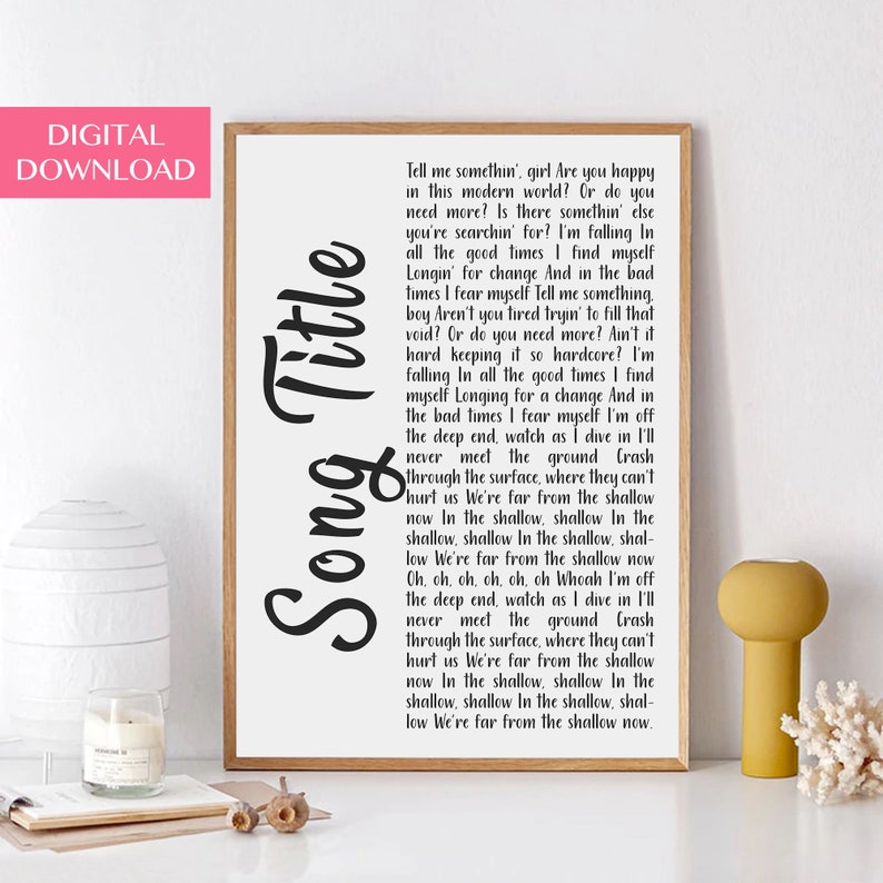 Custom Song Lyrics Wall Art Printable Personalized Gift Etsy