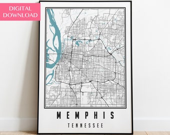Memphis Mapa Descarga Digital, Memphis Wall Art, Tennessee Art Poster, Printable Wall Art