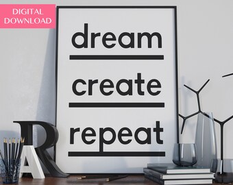 Success Quote, Downloadable Prints, Inspirational, Typography Poster, Dream Create Repeat