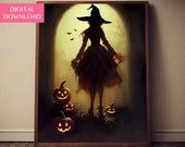 Witch Halloween Art, Digital Download, Halloween Wall Art