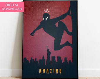 Spiderman Poster, Spiderman Art, Spiderman Wall Art, Descarga digital