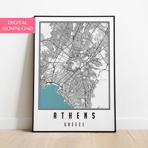 Athen Karte Digitaler Download, Athen Griechenland Stadt karte Wandkunst