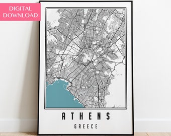 Athens Map Digital Download, Athens Greece City Map Wall Art