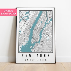 New York Kaart, Digitale Download, Kaart Wall Art, New York City Map Poster, New York Wall Art