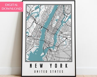 New York Map, Digital Download, Map Wall Art, New York City Map Poster, New York Wall Art