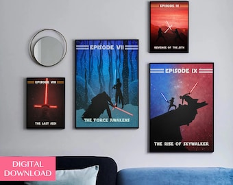 Star Wars afdrukbare Wall Art Set van 4, digitale download, Star Wars geschenken, Star Wars prints