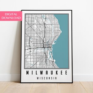 Milwaukee Map Digital Download, Wisconsin Wall Art, Milwaukee Poster