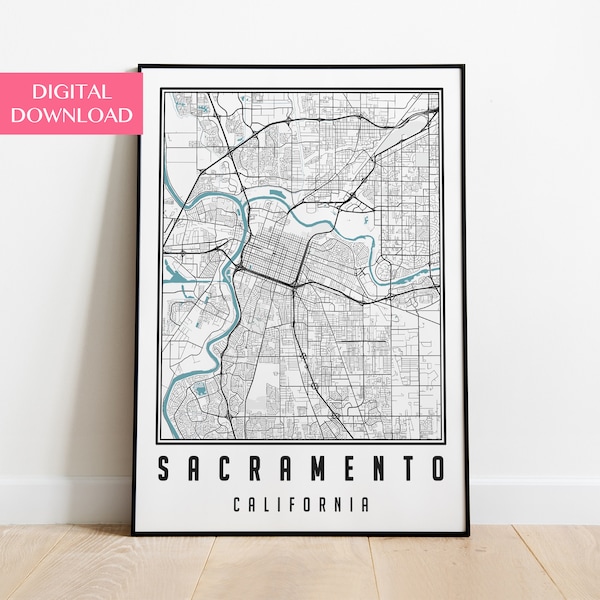 Sacramento Map Digital Download, Sacramento California Print, Sacramento Wall Art