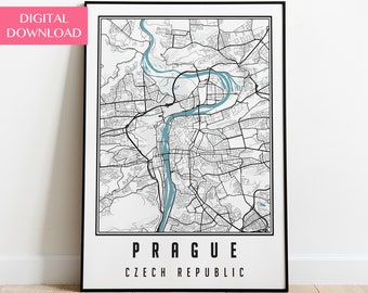 Praag Kaart Digitale Download, Praag City Map Poster, Praag Print Wall Art