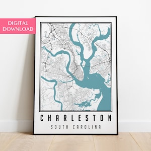 Charleston Karte Digitaler Download, Charleston Poster, Charleston South Carolina Stadtplan