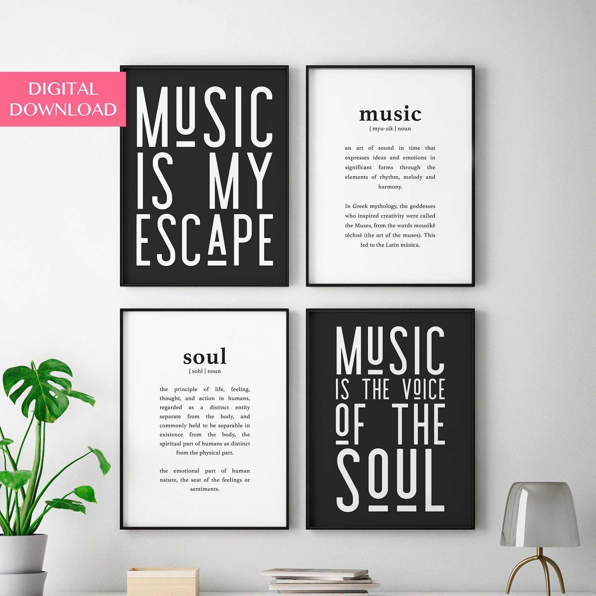 Music Print Music Wall Art Digital Download Set of 4 Music | Etsy