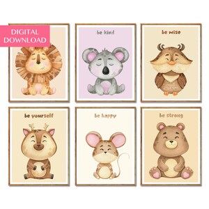 Nursery Animals Prints DIGITAL DOWNLOAD, Nursery Decor, Set of 6 Prints