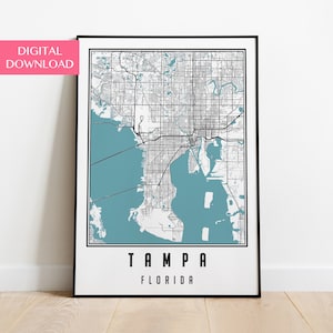Tampa Map Digital Download, Florida City Map Wall Art, Tampa Print