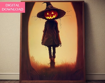 Pumpkin Scarecrow, Halloween, Digital Download, Spooky Art