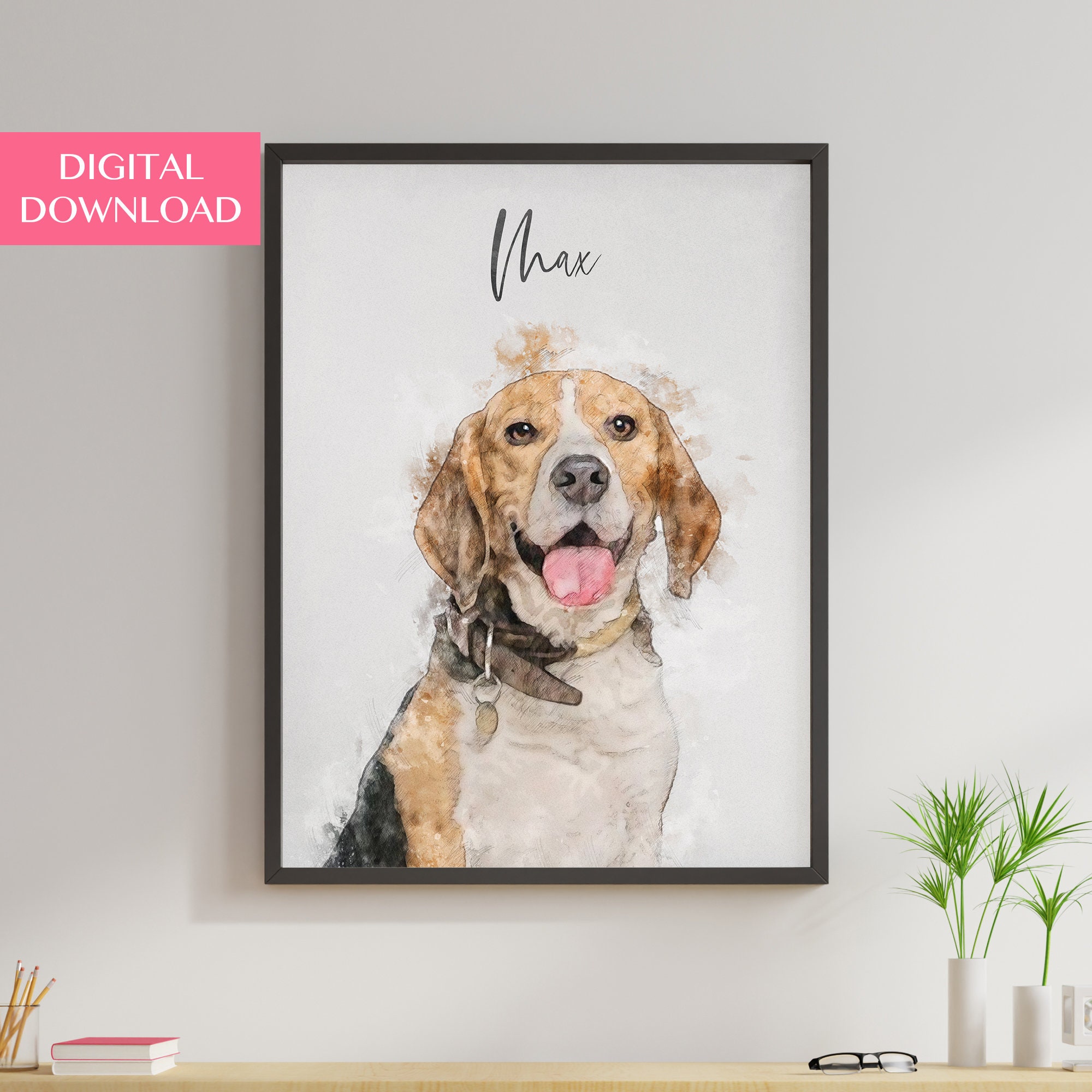 Custom Digital Download Pet Portrait Pet Portraits Urns & Memorials