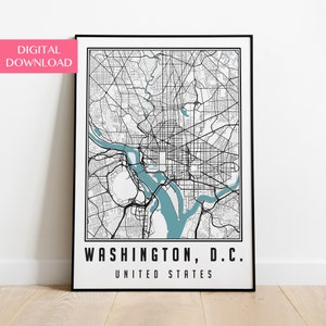 Washington Map Art, Afdrukbare Wall Art, Washington DC, Street Map Art, Printable Digitale Download