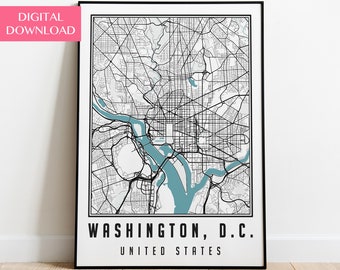 Washington Map Art, Printable Wall Art, Washington DC, Street Map Art, Printable Digital Download