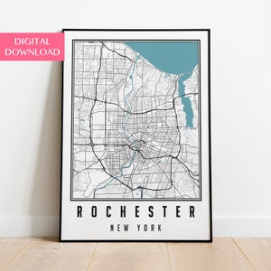 Rochester Map Digital Download, Rochester New York City Map Print