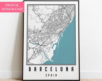 Barcelona Mapa Cyfrowe Pobieranie, Barcelona Plakat, Hiszpania Sztuka Ścienna, Barcelona Prezent