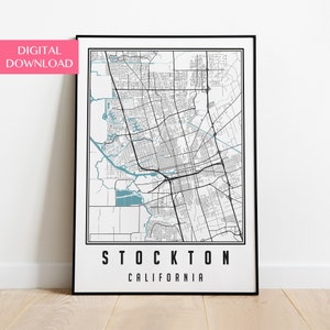 Stockton Map Printable, Stockton California Wall Art