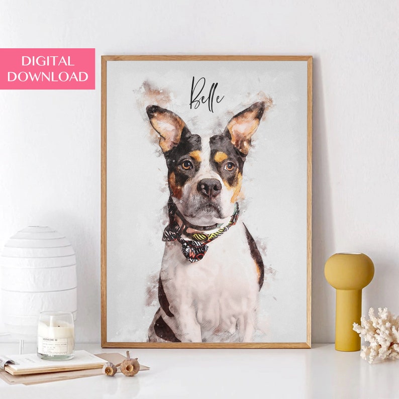 Custom Pet Portrait DIGITAL DOWNLOAD Watercolor Pet Portrait Etsy