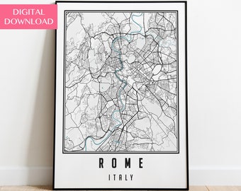 Rome Map Art Print, Minimalist City Wall Decor (Digital Download)