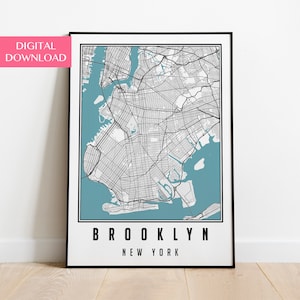 Brooklyn Map Digital Download, Brooklyn City Map Print, New York City Wall Art Poster
